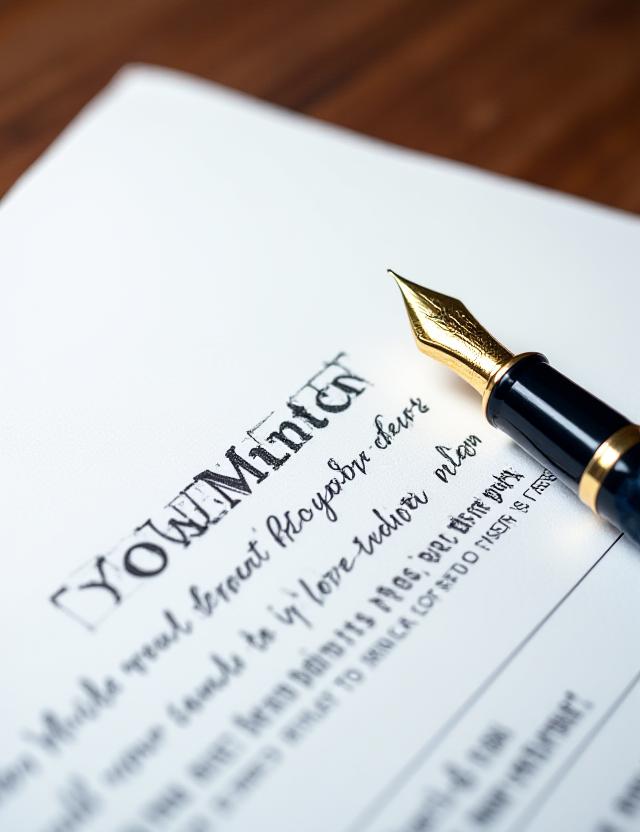 Close-up of a legal professional reviewing a contract with a fountain pen
